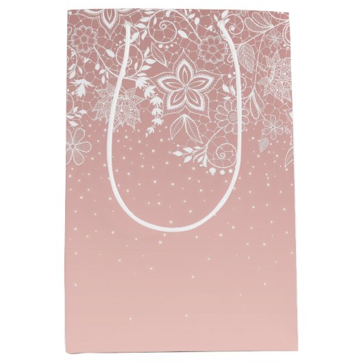 Elegante weiße Spitze mit Blumen und Mittlere Geschenktüte (Vorderseite)