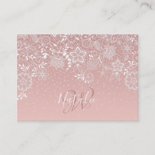 Elegante weiße Spitze mit Blumen und Visitenkarte (Vorderseite)