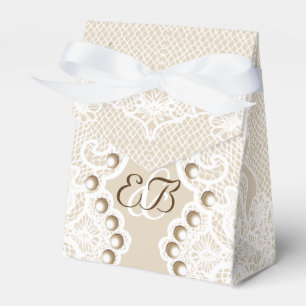 Elegante weiße Spitze mit Perlen beiger Hochzeit Geschenkschachtel