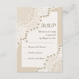 Elegante weiße Spitze mit Perlen Hochzeit RSVP Ant Karte