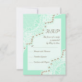 Elegante weiße Spitze mit Perlen mint Hochzeit RSV RSVP Karte (Vorderseite)