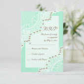 Elegante weiße Spitze mit Perlen mint Hochzeit RSV RSVP Karte (Stehend Vorderseite)