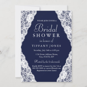 Elegante weiße Spitze Navy Blau Brautparty-Einladu Einladung