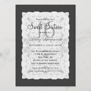 Elegante weiße Spitzen auf Schwarz Einladung