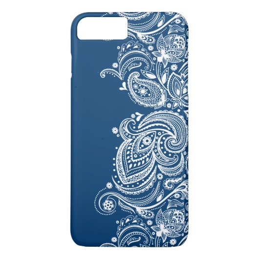 Elegante weiße Spitzen auf veränderbarem blauen Hi Case-Mate iPhone Hülle (Rückseite)