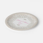 Elegante, weiße Spitzen, Hochzeit, maßgeschneidert Pappteller (Schrägansicht)