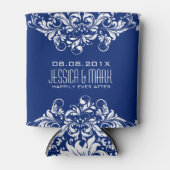 Elegante weiße Spitzen mit blauem Hintergrund Dosenkühler (Vorderseite)