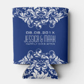 Elegante weiße Spitzen mit blauem Hintergrund Dosenkühler (Rückseite)