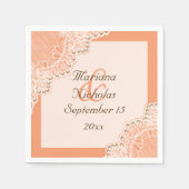 Elegante weiße Spitzen & Perlen Korallenorange Hoc Serviette (Vorderseite)