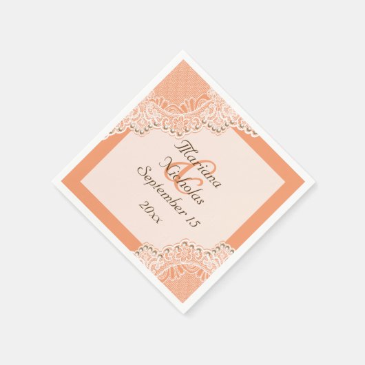 Elegante weiße Spitzen & Perlen Korallenorange Hoc Serviette (Ecke)