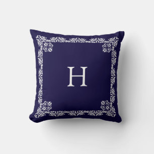 Elegante weiße Spitzen-Vektorgrafik & Monogramm au Kissen