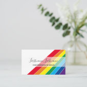 Elegante, weiße Streifen in der Regenbogenfarbe Visitenkarte (Stehend Vorderseite)