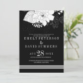 Elegante weiße Streifen und Blume Hochzeit Einladung (Stehend Vorderseite)