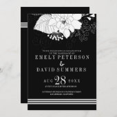 Elegante weiße Streifen und Blume Hochzeit Einladung (Vorne/Hinten)