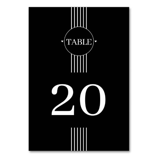 Elegante weiße Streifen und Rahmen schwarze Hochze Tischnummer (Rückseite)