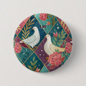 Elegante weiße Tauben Rosa Blütenfarben und geomet Button (Vorderseite)