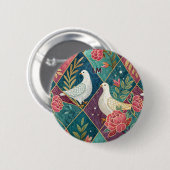 Elegante weiße Tauben Rosa Blütenfarben und geomet Button (Vorne & Hinten)