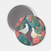 Elegante weiße Tauben Rosa Blütenfarben und geomet Magnet (Vorderseite/Rückseite)