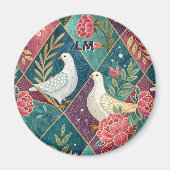 Elegante weiße Tauben Rosa Blütenfarben und geomet Magnet (Vorne)