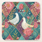 Elegante weiße Tauben Rosa Blütenfarben und geomet Rechteckiger Pappuntersetzer (Vorderseite)