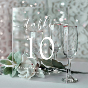 Elegante weiße Tischnummer für die Hochzeit in Sch Acrylschild