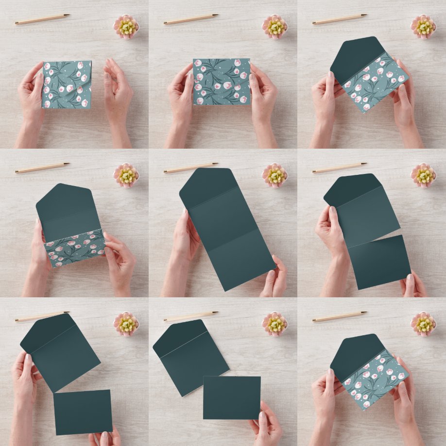 Elegante weiße Tulpen auf pastellgrünem Muster All In One Einladung