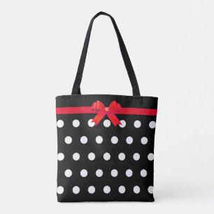 Elegante weiße Tupfen mit rotem Band Tasche