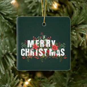 Elegante weiße Typografie Frohe Weihnachten Keramikornament