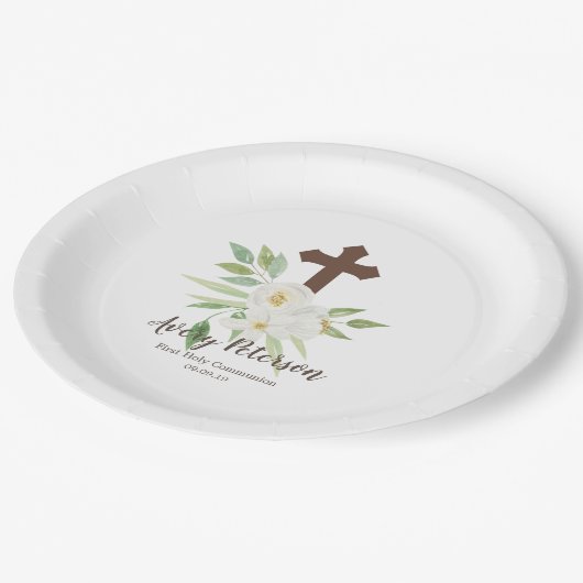 Elegante weiße u. grüne Blumenerste heilige Pappteller (Schrägansicht)