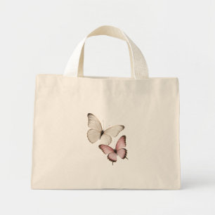 Elegante weiße und blassrosa Schmetterlinge Mini Stoffbeutel