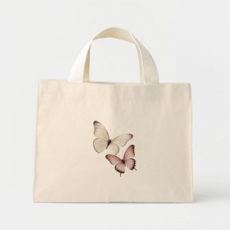 Elegante weiße und blassrosa Schmetterlinge Mini Stoffbeutel