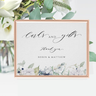 Elegante weiße und blaue Blumenkarten & Geschenksi Poster