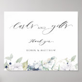 Elegante weiße und blaue Blumenkarten & Geschenksi Poster (Vorne)