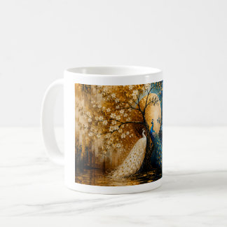 Elegante weiße und blaue Pfauen Kaffeetasse