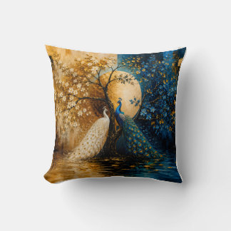 Elegante weiße und blaue Pfauen Kissen