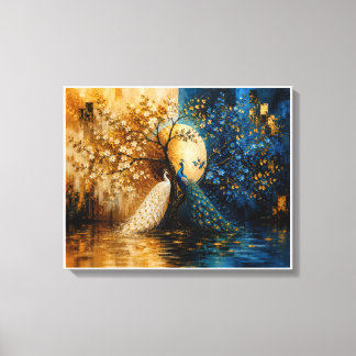Elegante weiße und blaue Pfauen Leinwanddruck