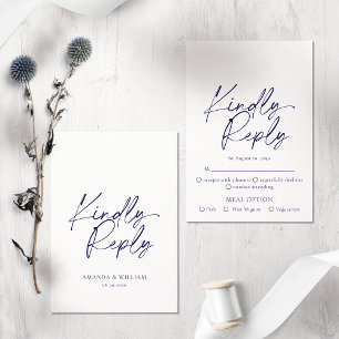 Elegante, weiße und blaue RSVP-Karte RSVP Karte