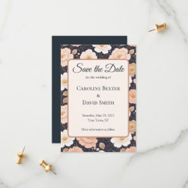 Elegante weiße und gedämpfte rosa Blumen auf dunkl Save The Date