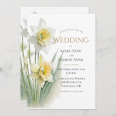 Elegante weiße und gelbe Daffodien Hochzeit Einladung (Vorne/Hinten)