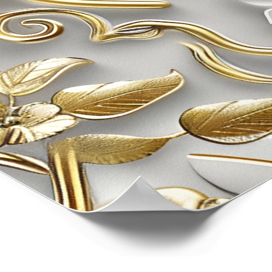 Elegante weiße und goldene 3D-Blumenallee Kunst, D Poster (Ecke)