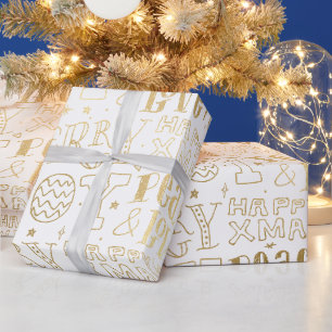 Elegante weiße und goldene Folien-Weihnachtswortku Geschenkpapier