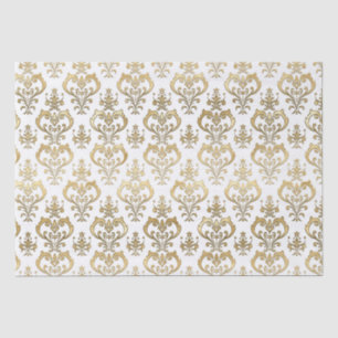 Elegante weiße und goldene Herzen Valentins-Damask Seidenpapier