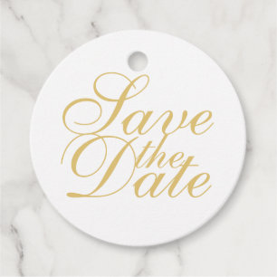 Elegante weiße und goldene Hochzeit retten das Dat Geschenkanhänger
