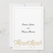 Elegante, weiße und goldene Konfetti-Blumenhochzei Einladung (Rückseite)