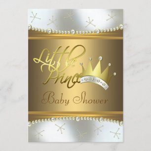 Elegante Weiße und Goldene Little Prince Baby Show Einladung