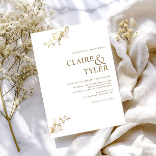 Elegante weiße und goldene Minimal-Hochzeit Einladung