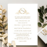 Elegante weiße und goldene Mongram-Feierliche Hoch Einladung<br><div class="desc">Elegante Hochzeitseinladung mit handgezeichnetem Monogramm mit Paarinitialen in goldenen Farbtönen. Einfaches, elegantes und stilvolles Design. Monogramm und Text in goldener Farbe, auf weißem Hintergrund. Zurück in Weiß. Möglichkeit zur Änderung der Vorder- und/oder Hintergrundfarbe in eine beliebige Farbe, indem Sie "Weiter anpassen. Auch mit Rücken mit zarten goldgelben Aquarellfarben erhältlich. Aufnahmen...</div>