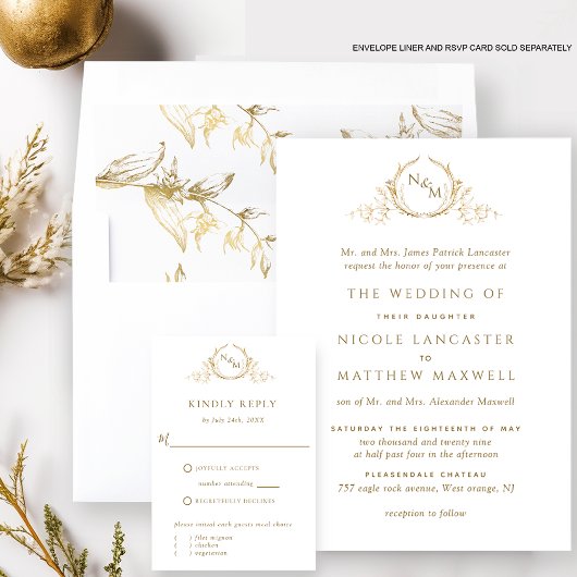 Elegante weiße und goldene Mongram-Feierliche Hoch Einladung