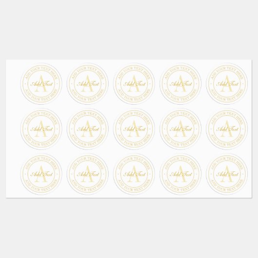 Elegante weiße und goldene Monogramm wasserdichte Etiketten (Blatt)