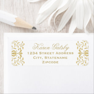 Elegante weiße und goldene Vintage-Damask-Adresse